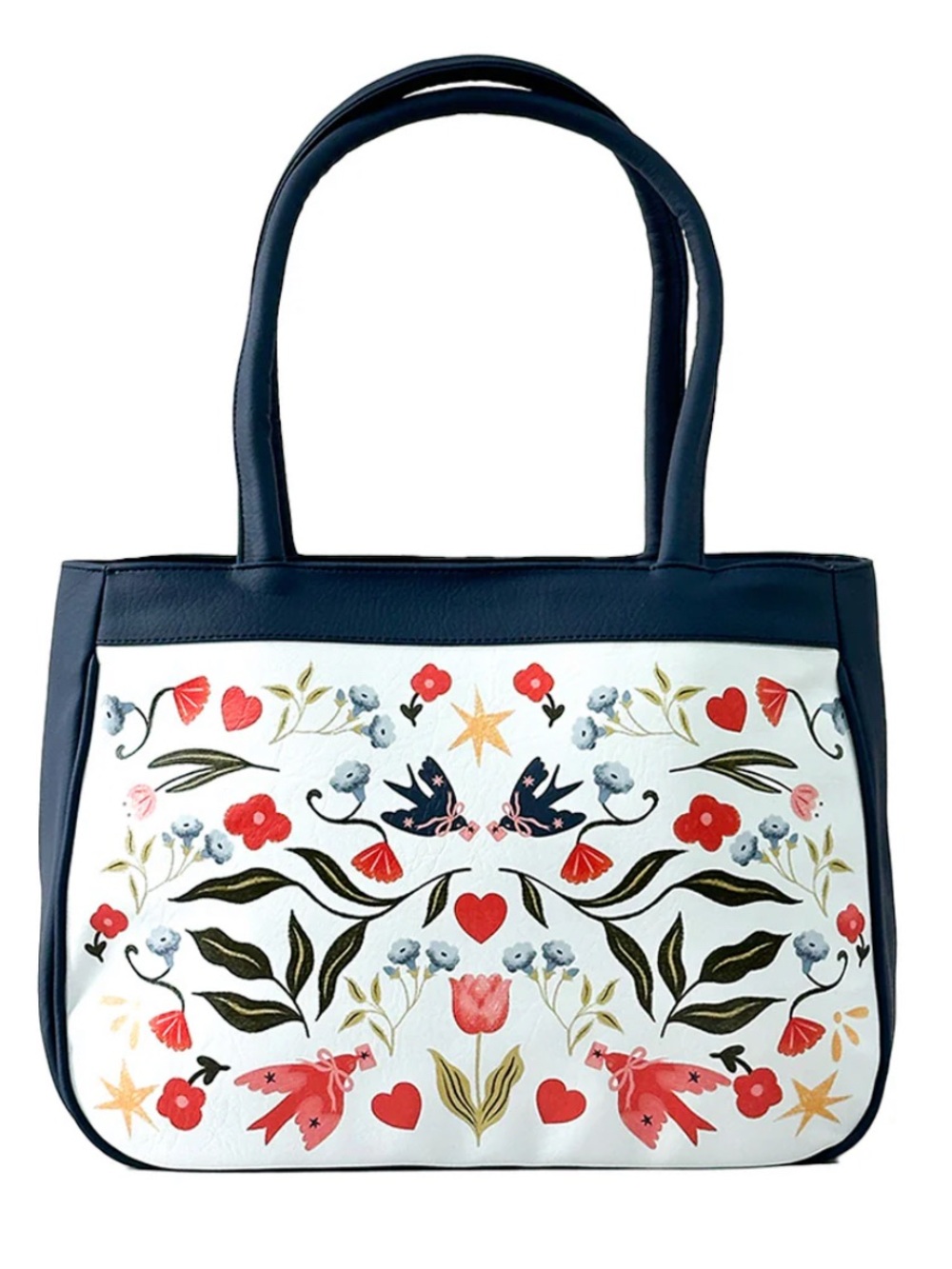 Floral Tote Bag in Navy and White